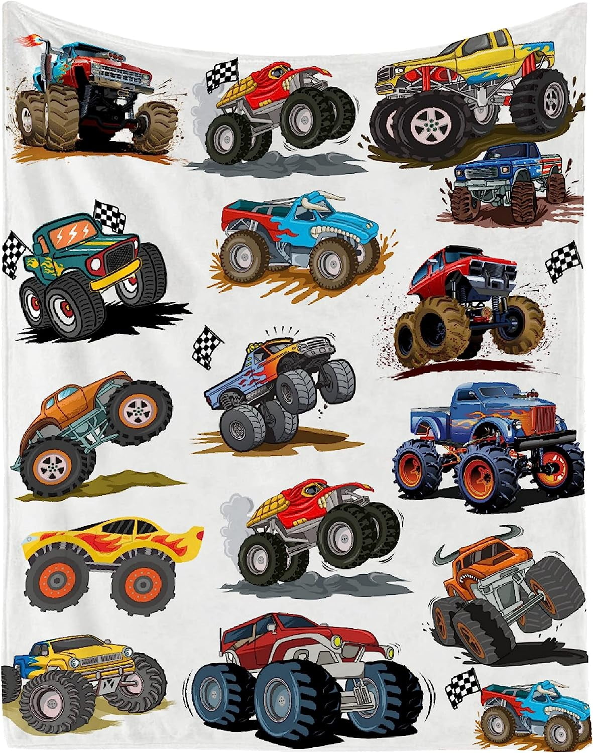 WISH TREE Meet Gentle Monster Truck Blanke for Boys Monster Truck Plush Blanket Boys Truck
