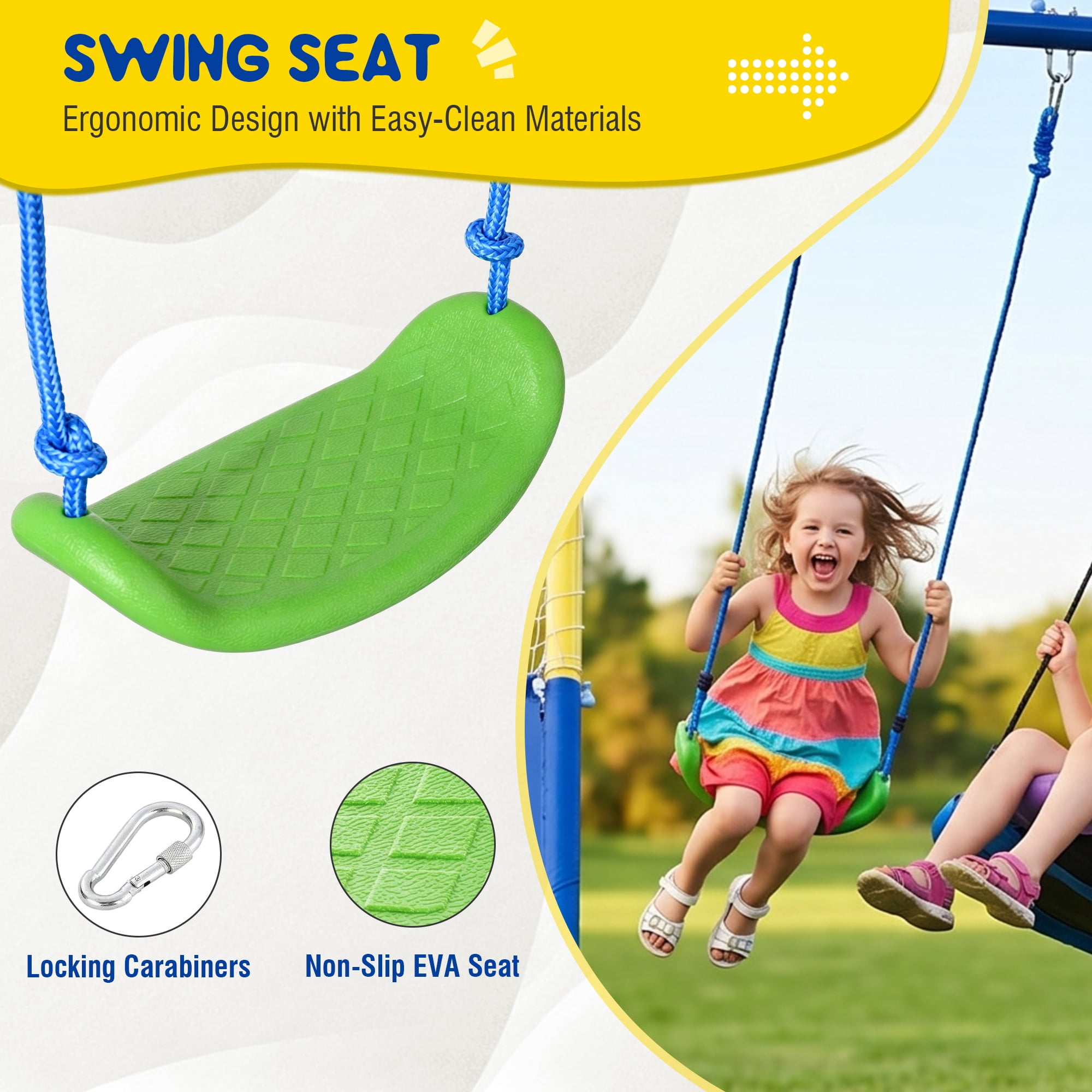 5-in-1 Kids Metal Swing Set with 2-Person Saucer Swing, Belt Swing, Basketball Hoop & Soccer Goal, Heavy Duty 600 LBS Backyard Playground for Toddlers Children Ages 3-10