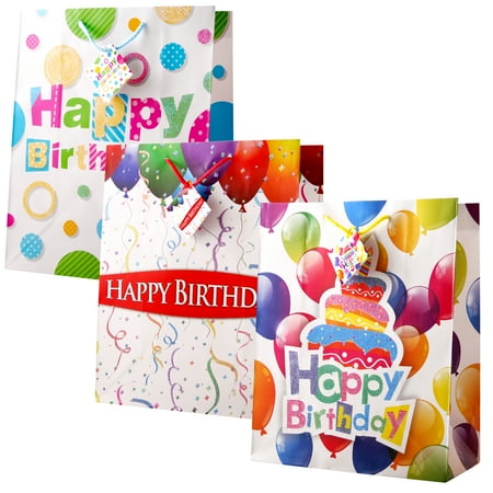 Happy Birthday Gift Bag Assortment With Glitter Medium Size Fat Toad 12 Pieces