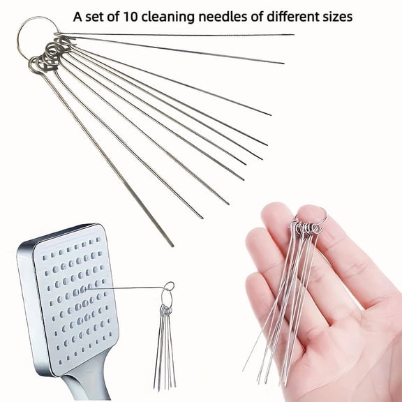 10PCS Shower Head Cleaning Needles Set - Stainless Steel Faucet Aerator Unclogging Tools with Storage Case, Hard Water & Limescale Deposit Remover Kit for Bathroom and Kitchen Maintenance