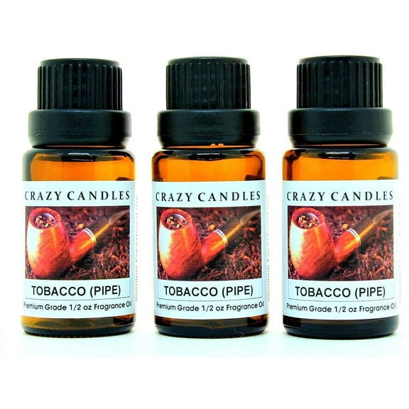 Crazy Candles Tobacco (Pipe) 3 Bottles 1/2 FL Oz Each (15ml) Premium Grade Scented Fragrance Oil (Made in USA)