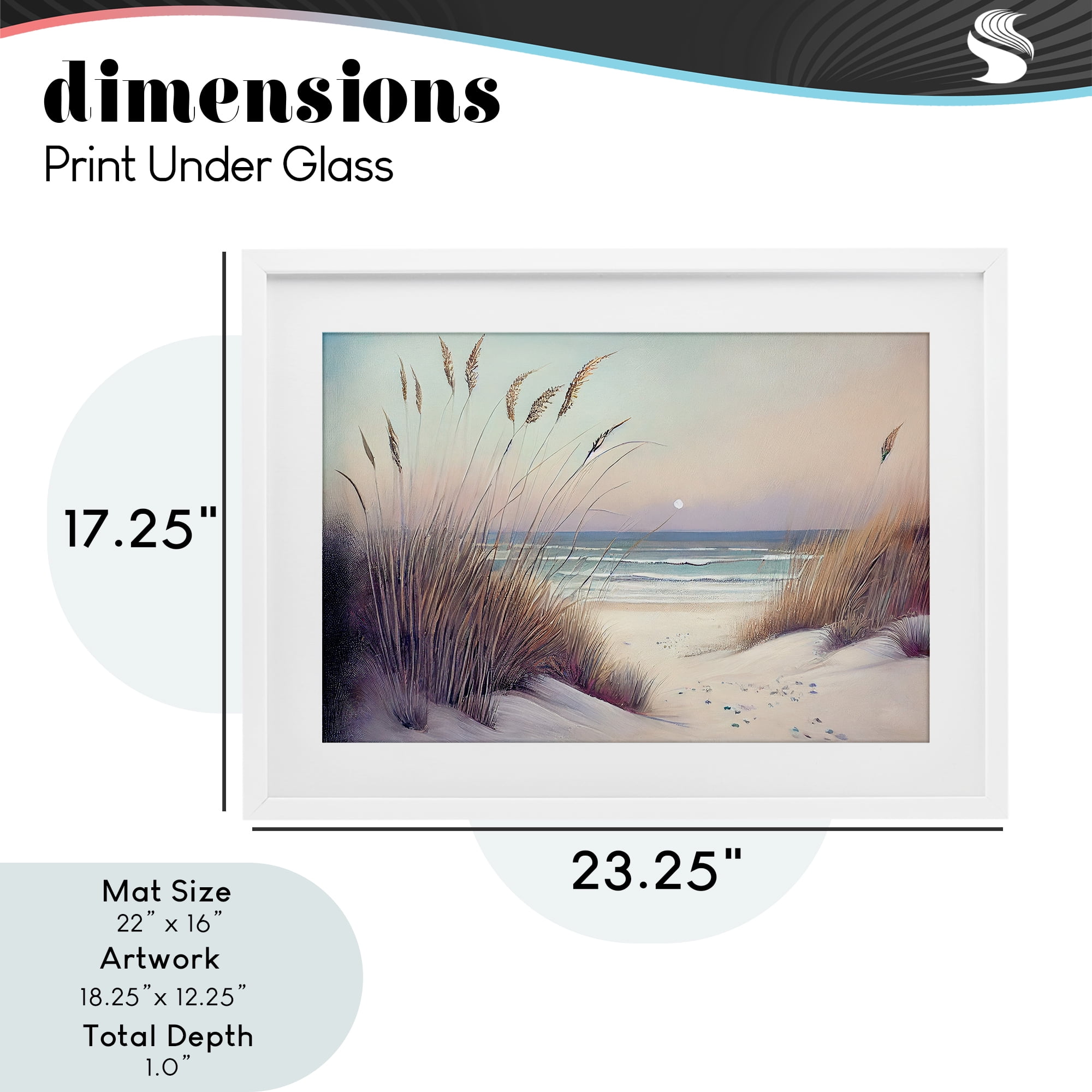 Euphoria Beach Dunes View White Framed Print Under Glass, design by Sasha