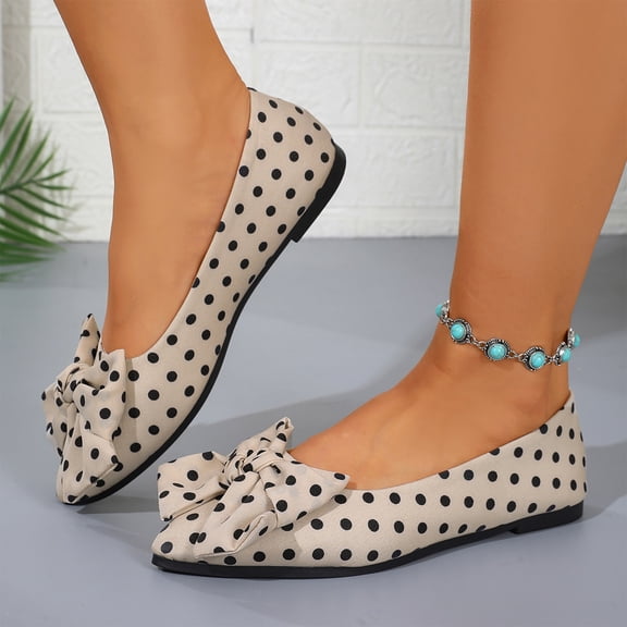 Willtoo Women Polka Dot Bow Ballet Flats Square Toe Shallow Slip On Mary Jane Shoes Lightweight Soft Sole Fashion Casual Flat Shoes