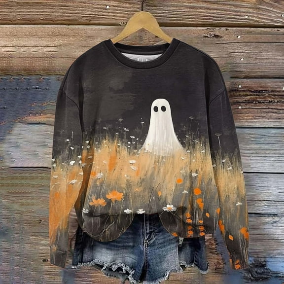 Neewe Halloween Sweatshirts for Women Hoodies Oversized Crewneck Tops Sweaters Comfy Fall Winter Outfits Clothes 2025 Fashion