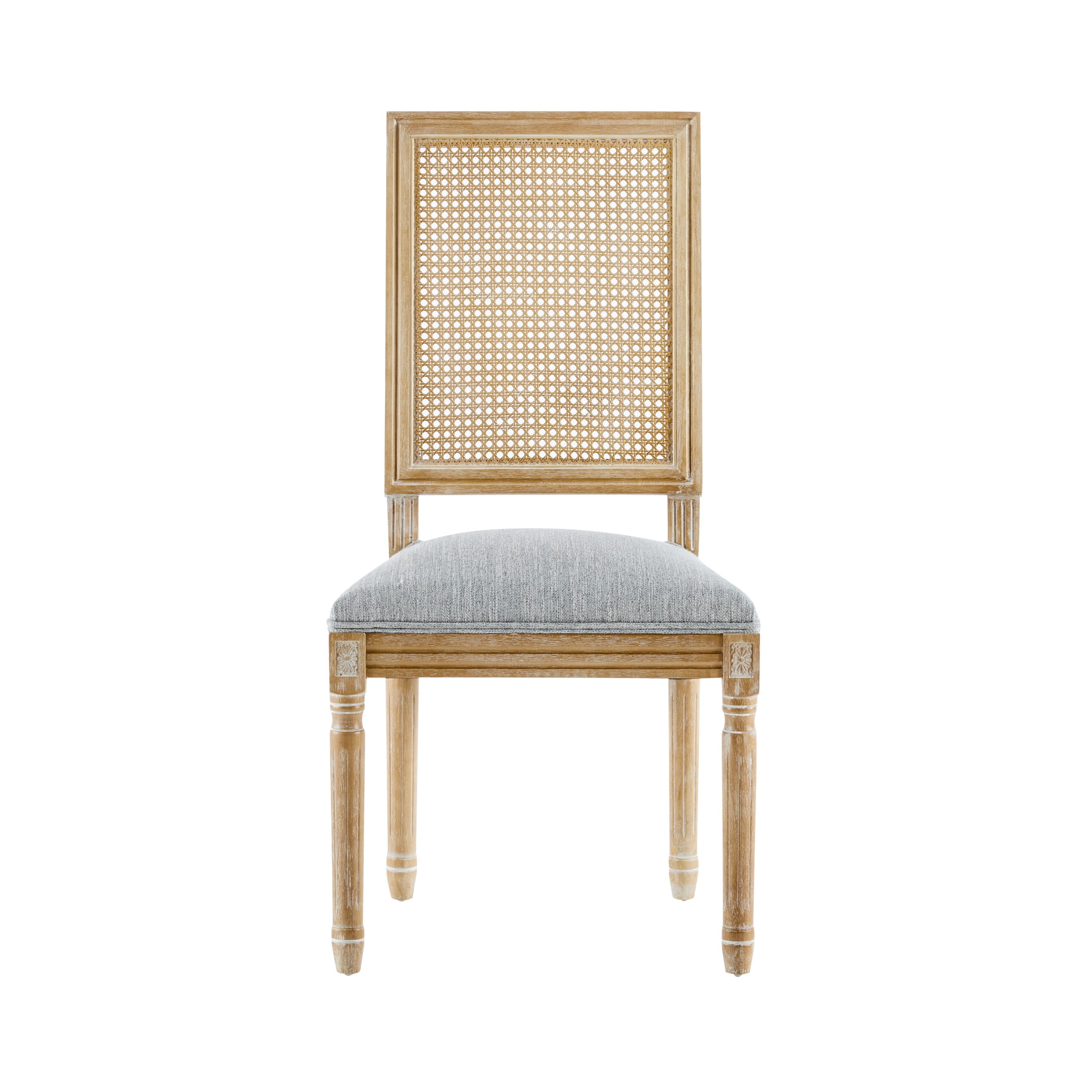 Christopher Knight Home Vintage Upholstered Dining Chairs, Cane Backrest, Solid Wood Frame, Greyish Green, Set of 4