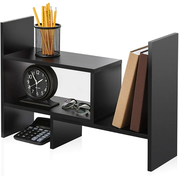 FITUEYES Wood Adjustable Display Shelf Desktop Organizer Office Storage Rack Corner Bookcase