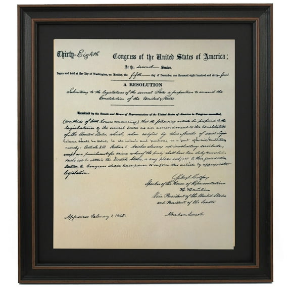 Framed Thirteenth Amendment to the United States Constitution. Replica Prints by Patriot Gear Company