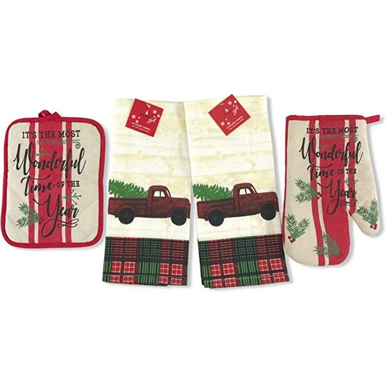 Christmas Pot Holders with Oven Mitt and Christmas Kitchen Towels Sets (Red  Truck Design), Christmas Oven Mitts, Pot Holders and Oven Mitts Sets