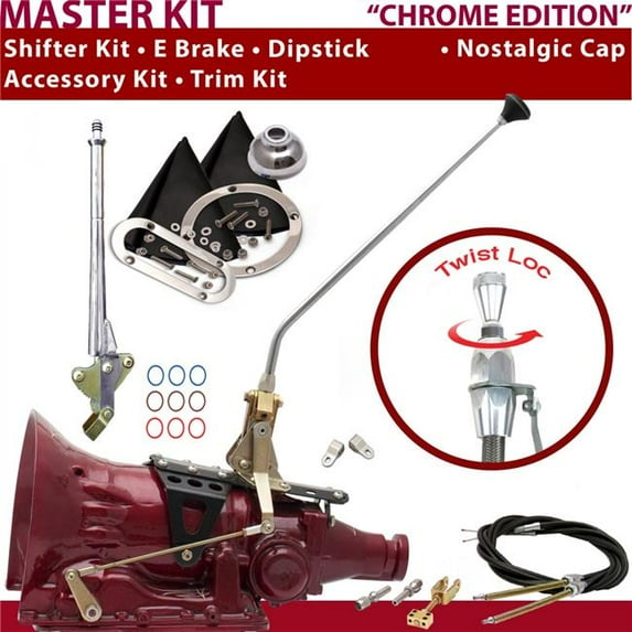 American Shifter C6 Shifter Kit Chrome 16 in. E Brake Cable Clevis Trim Kit Dipstick for DA8AA