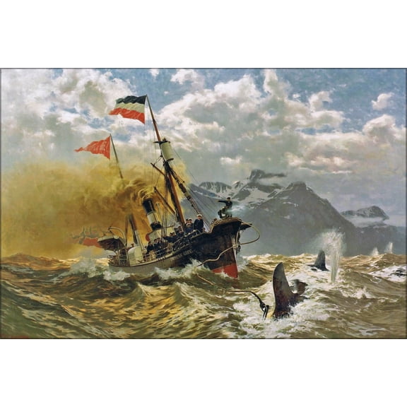 24"x36" Gallery Poster, Kaiser Willhelm II auf Waljagd auf Walfanger Duncan Grey 1900
