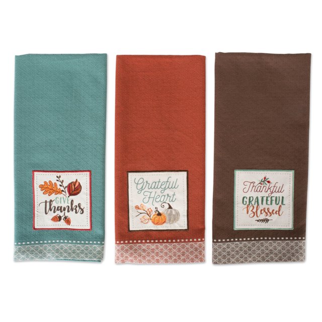 DII Paño de cocina surtido con adornos agradecidos (juego de 3) Design Imports CAMZ10699