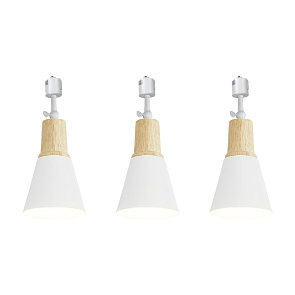 KAYYELAMP 3-Pack Juno System Adjustable Titl Angle Track Lighting E26 Wood Base White Metal Shade Vintage Design for Farmhouse Kitchen Sink Gallery Loft(No Bulb, Track)