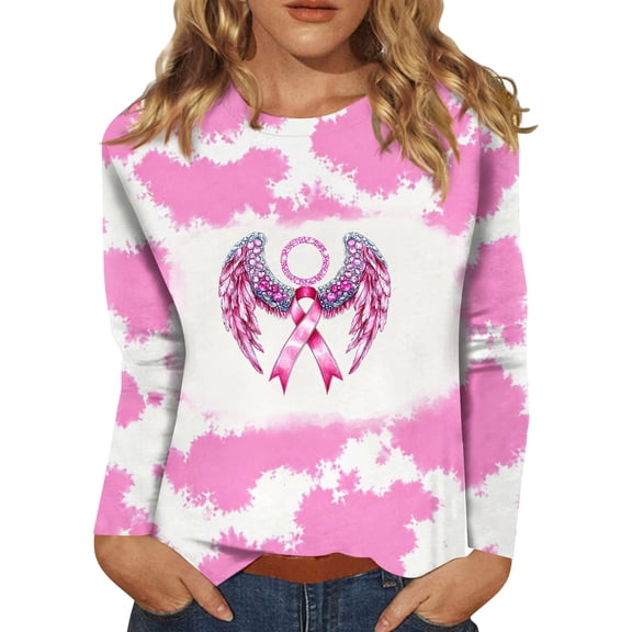 DORKASM Women's Breast Cancer Shirts Long Sleeve Cancer Survivor Tops Crew Neck Gifts Travel Breast Cancer Awareness Tshirt Pink Ribbon Fashion Shirt Watermelon Red XL