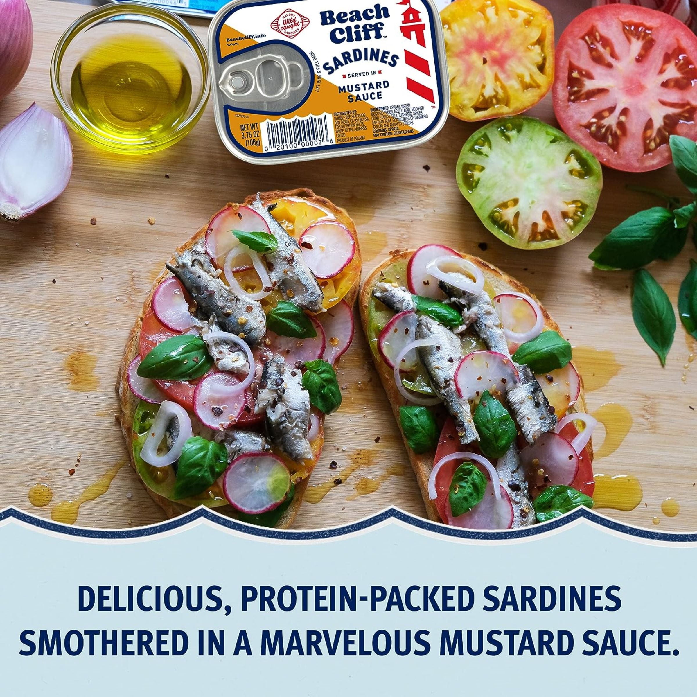 Beach Cliff Wild Caught Sardines in Mustard Sauce, Gluten Free, 18g Protein Per Serving, Shelf Stable Tin Can, 3.75 oz