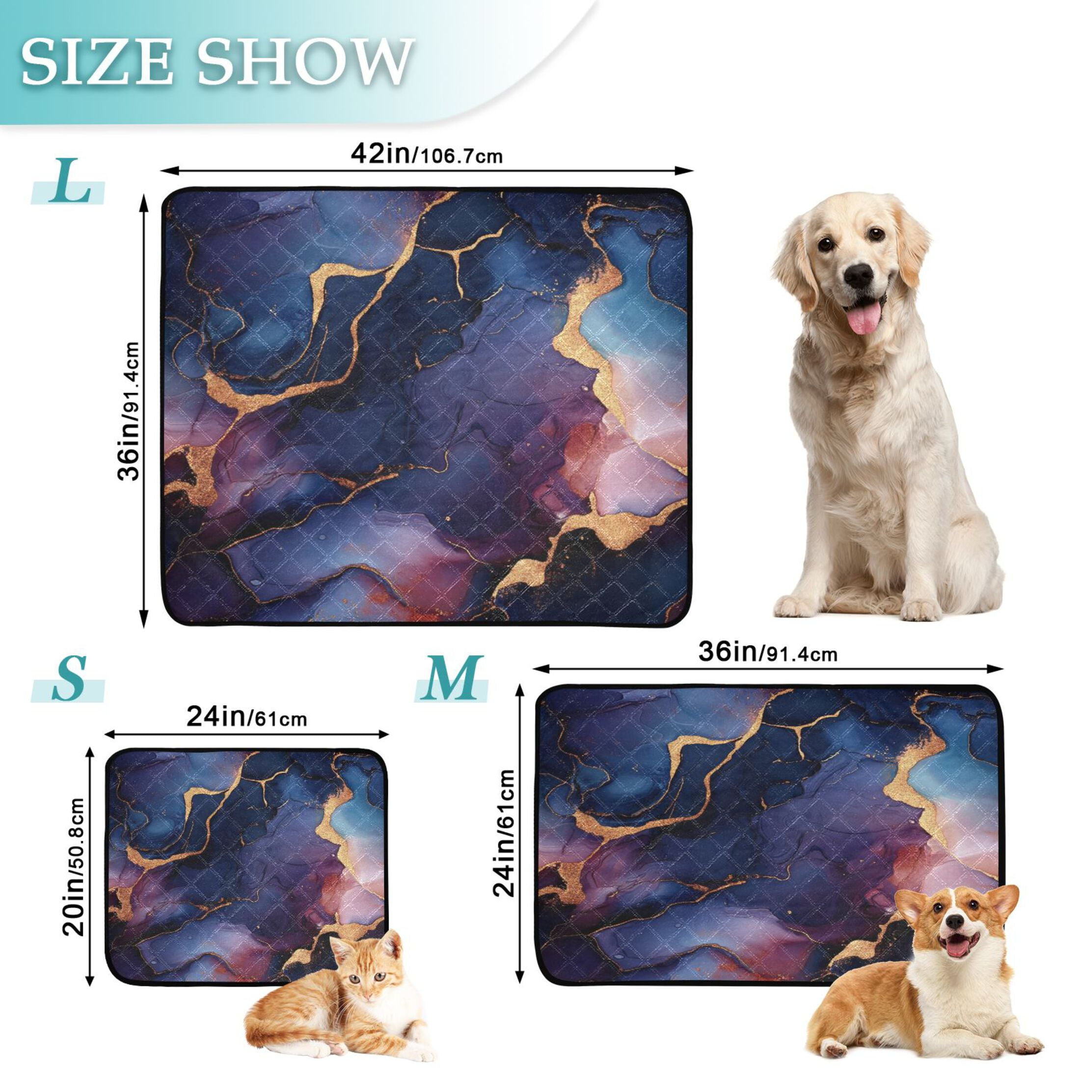 Qxltty Gilt Blue Patterns Cat litter Pads Pet Set of 3 Diaper Mats Center Anti-leakage Layer Absorbent Soft and Comfortable