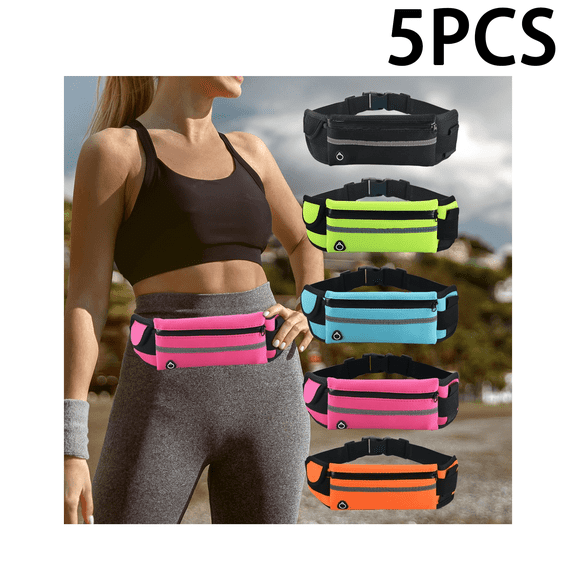 5pcs Slim Running Belt Fanny Pack, Exercise Waist Pack Runners Bag Money Belt Phone Holder for Running Hiking Cycling Workout, Pink Black Orange Blue Green
