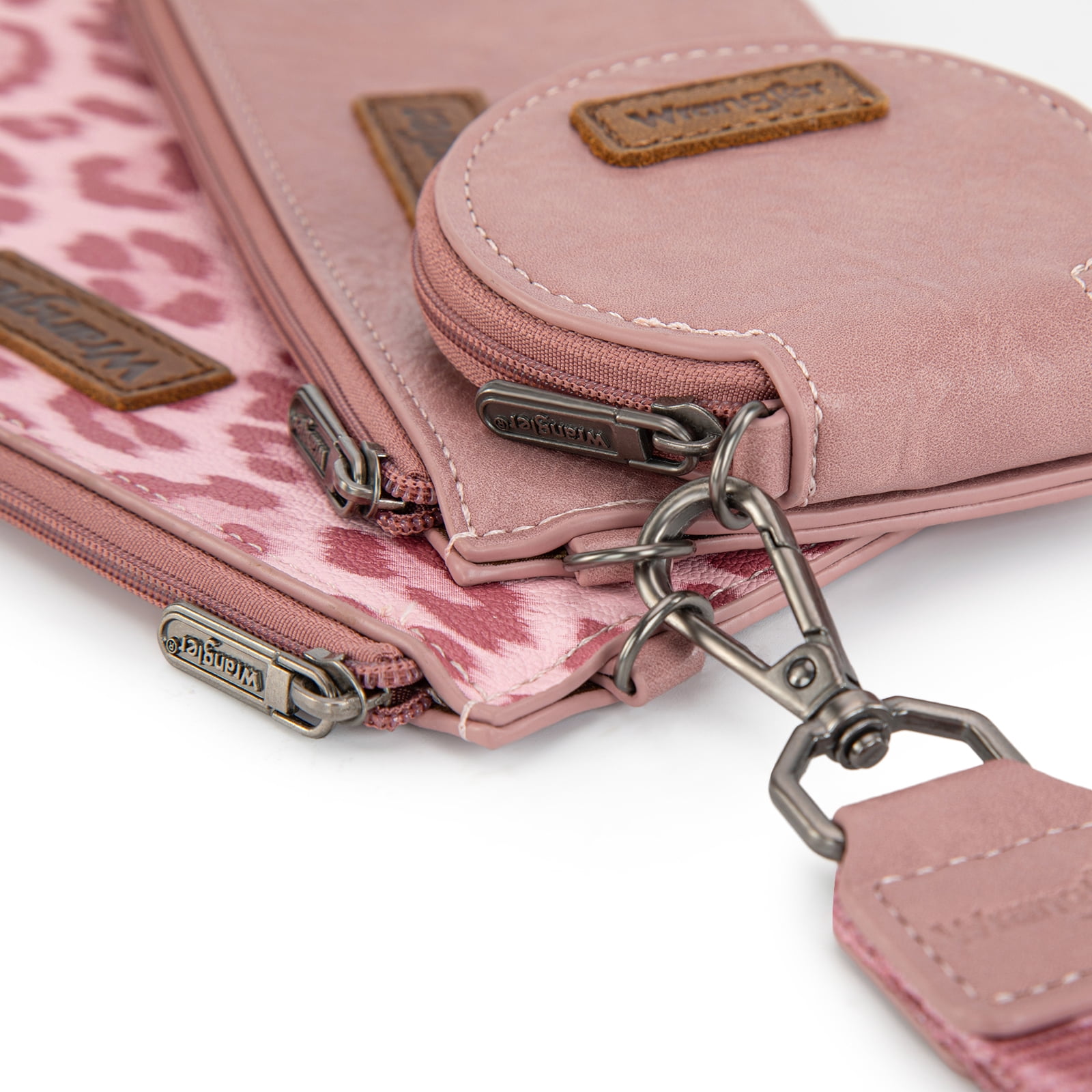 Wrangler Women's Keychain Wristlet Wallet Dual Pouch Design with Zipper Coin Purse, Spacious & Easy to Carry, Dark Pink