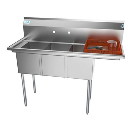 Koolmore 12x16x10 Right 3-Compartment Stainless Steel Kitchen Sink in Silver