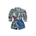 thumbnail image 3 of Kiapeise Little Girls Camouflage Lapel Neck Tops+Elastic Waist Denim Shorts, 3 of 6
