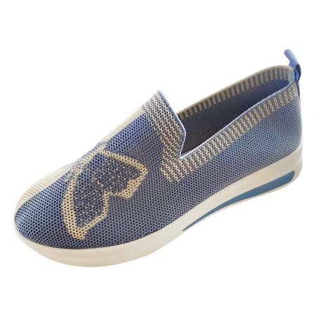 

Jungdeepe Ladies Casual Splicing Butterfly Breathable Mesh Slope Heel Big Size Thick Bottom Loafers Single Shoes