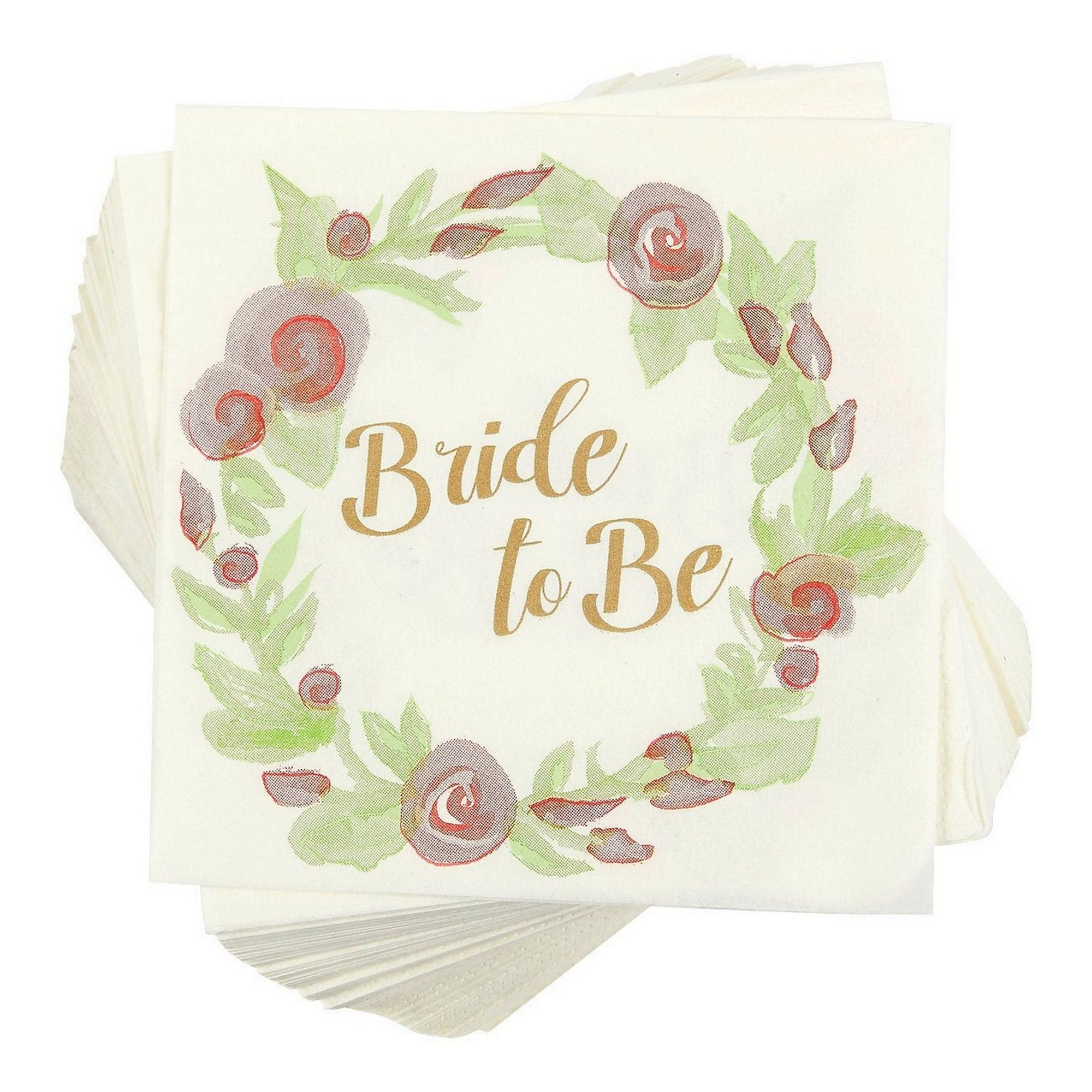 100 Pack Cocktail Napkins Bride to Be Floral Design, Disposable Paper