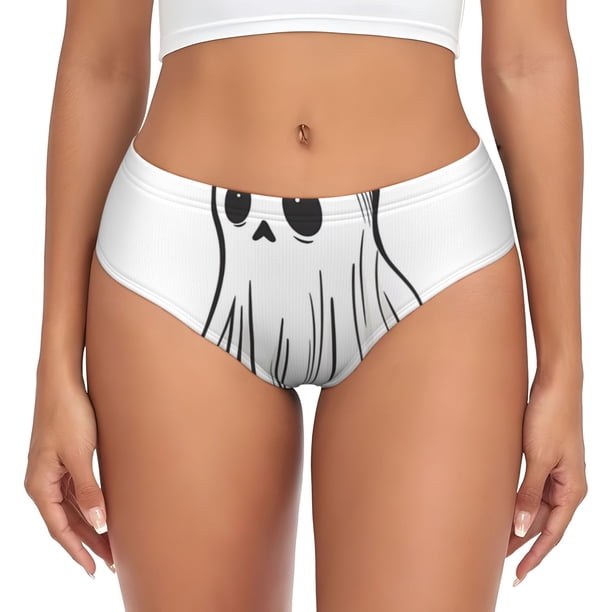 Balery Cute Ghost Simple Drawing Ropa Interior de Algodón para Mujer con Dibujo – Braguitas Cómodas y Elásticas, Estilo Clásico-3X-Large