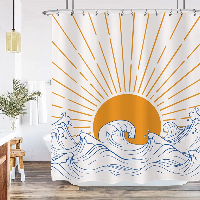 Ocean Decorations, Summer Shower Curtain, Clouds Over The Sea Travel  Destination Sun Rises, Modern Dry Fast Bath Curtain for Master Bathroom  with Hooks, 69 W x 84 L Yellow Brown and Blue 