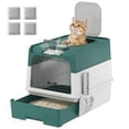 thumbnail image 2 of PawHut Cat Litter Box, Hooded Cat Litter Tray with Drawer Pan, 4 Deodorization Bags, Easy to Clean, Teal, 2 of 9