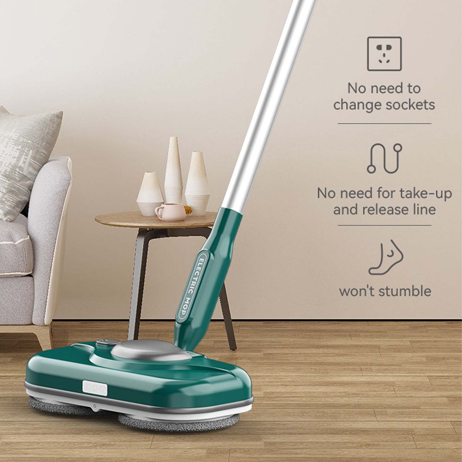 Vikakiooze Electric Mop, Cordless Floor Cleaner LED Headlight and