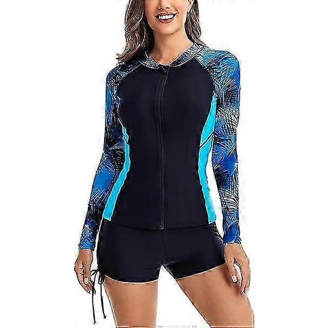 Women's Rash Guard Uv Protection Upf 50+ Long Sleeve Swimming Shirt Swimming Shirt Zip Swimwear For Women Quick Drying Swimsuit