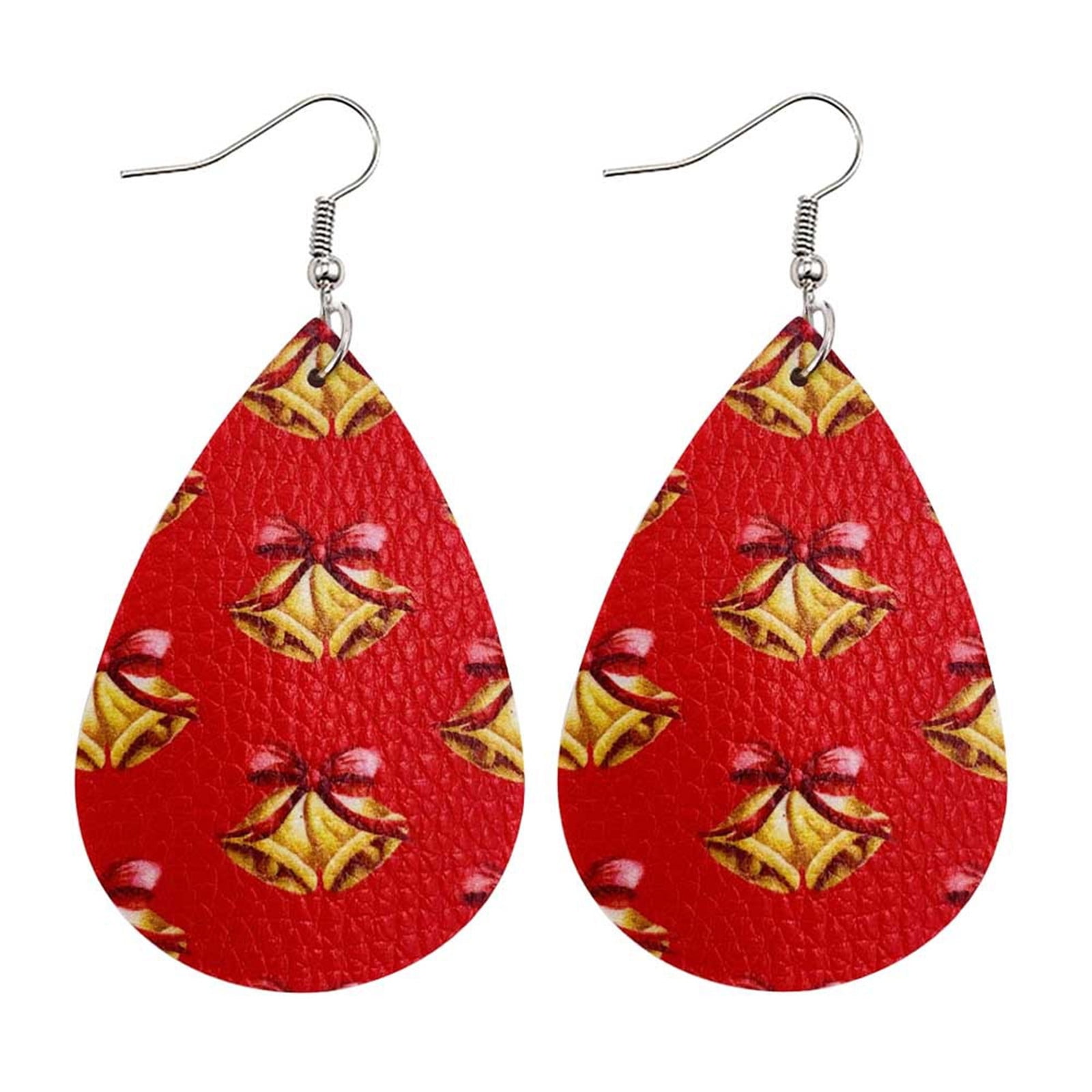 RKSTN Earrings for Women Christmas Faux Leather Earrings Teardrop