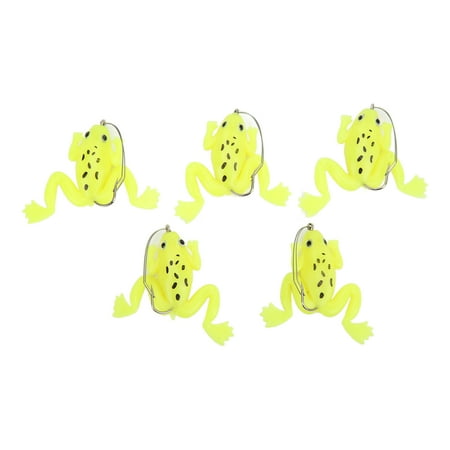 Realistic Rubber Baits with Hooks 3g 5pcs Set Fluorescent Yellow Soft Frog Fishing Lure