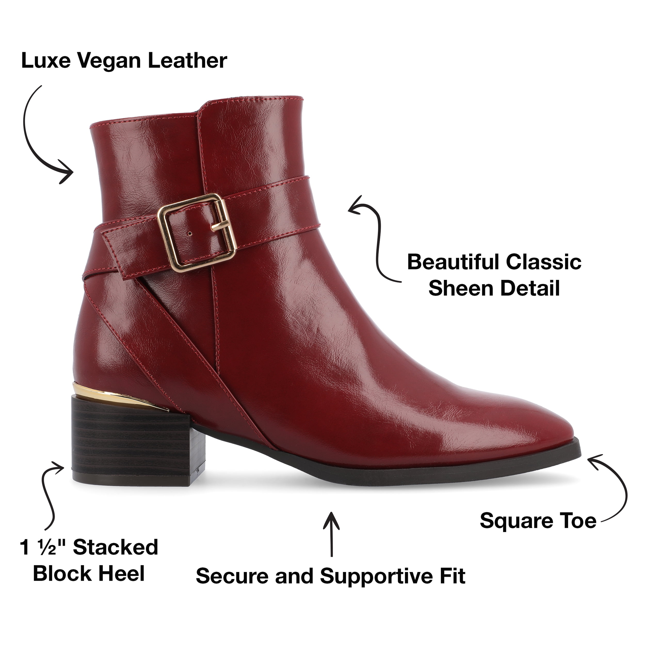 Journee Womens Elley Stacked Block Heel Square Toe Booties
