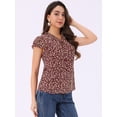 thumbnail image 2 of DARING DIVA Ruffle V Neck Cap Sleeve Chiffon Floral Blouses XS Dark Red, 2 of 7