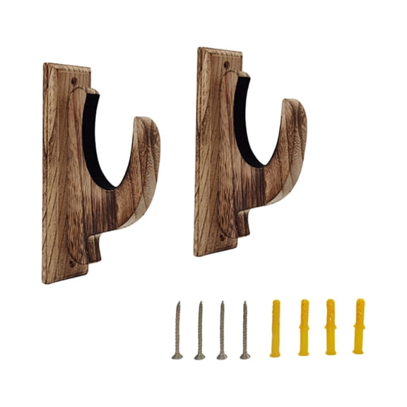Wooden Curtain Rod Brackets Wood Drapery Rod Holders Brown Wood Support Brackets for 2.2" Curtain Rod with Screws(2 Pack)