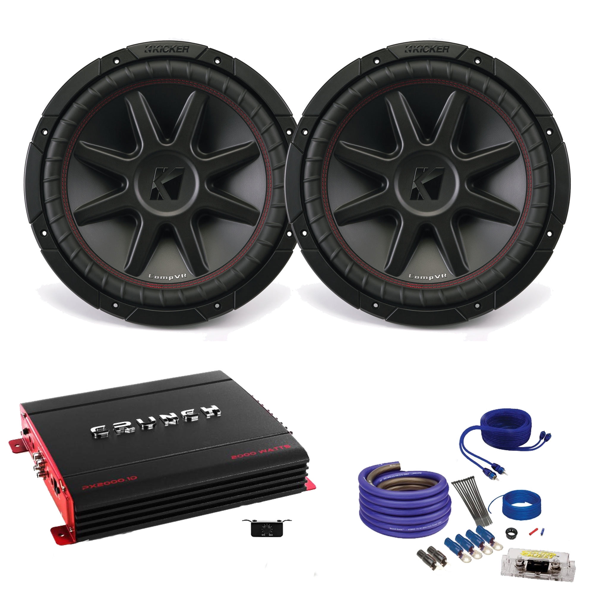 Kicker CVR104 10" Bundle with Crunch PX2000.1D 2000 Watt Max Mono Amp
