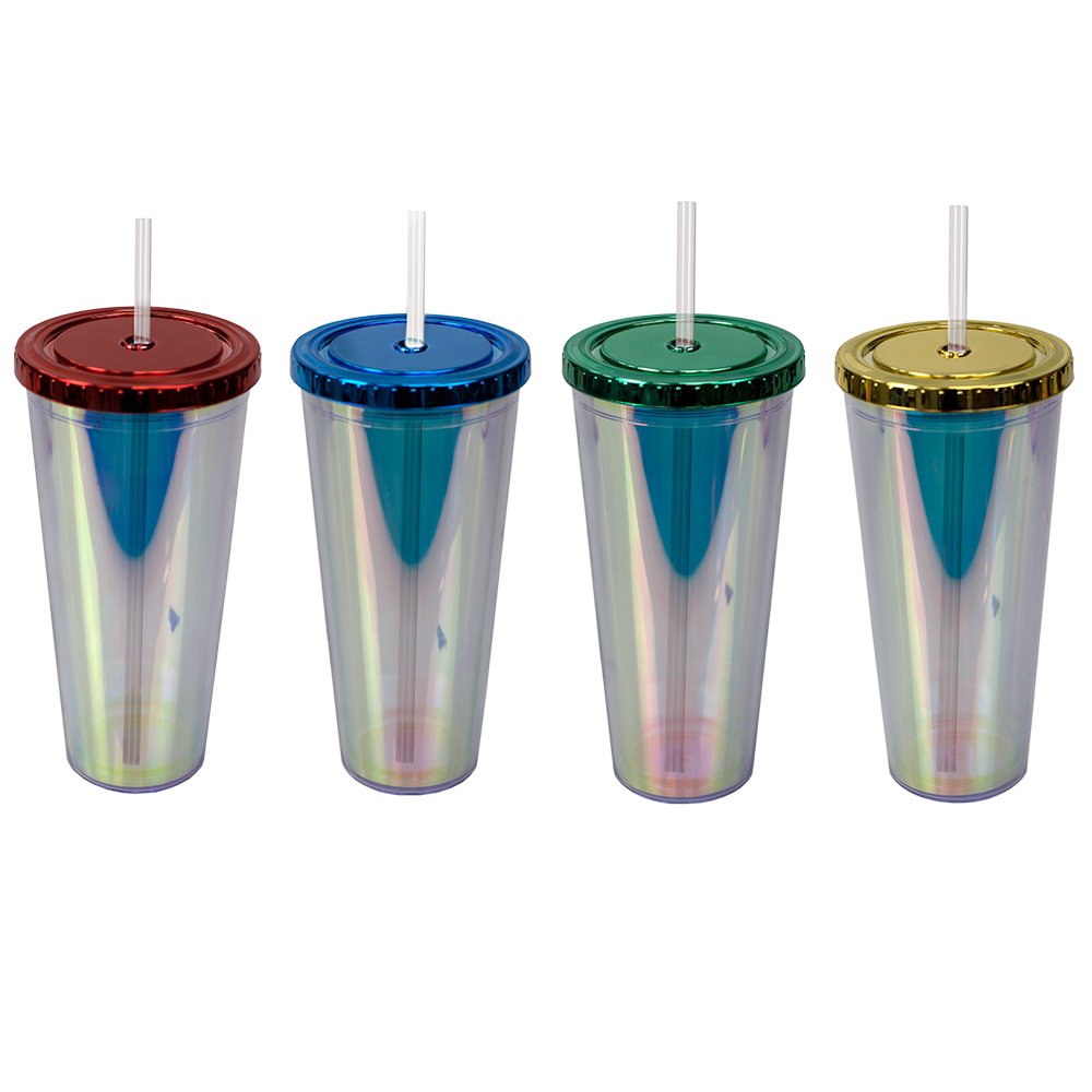 Home Basics Plastic Tumbler with Straw, Assorted Colors, 20 Ounces
