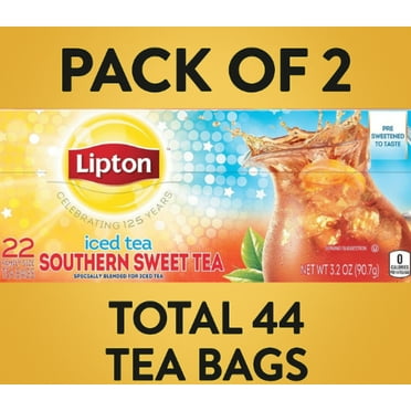 Lipton Southern Sweet Iced Tea Bags, Zero Calorie Family Size, 22 Count (Pack of 2, Total 44 Tea Bags)