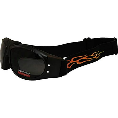 Global Vision Eliminator Smoked Goggles With Fire Flames and Padding For Motorcycle Riding Cycling ATV Sports and Much