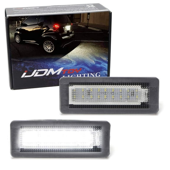OEM-Fit 3W Full LED License Plate Light Kit For 2007-15 Smart W451 Fortwo, Powered by 18-SMD Xenon White LED & Can-bus Error Free