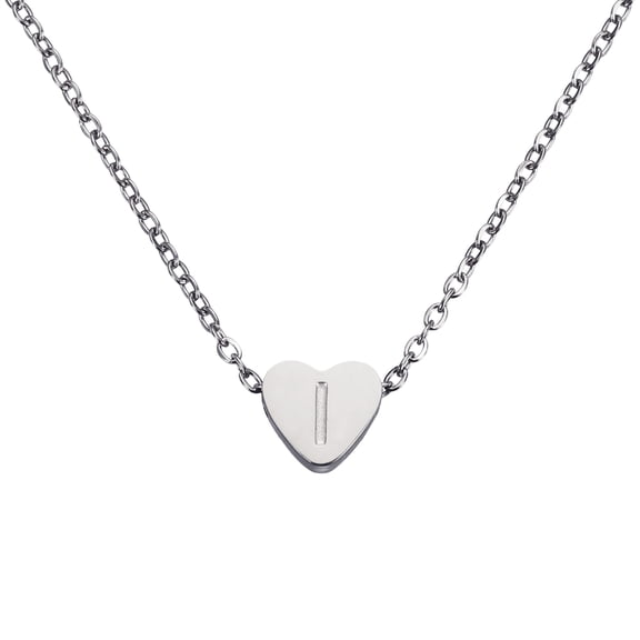 Uxcell Initial Heart Necklace for Women, 18K Gold Plated Stainless Steel Chain Dainty Personalized Name Letter I Pendant Necklaces for Woman Jewelry Gifts, Silver Tone