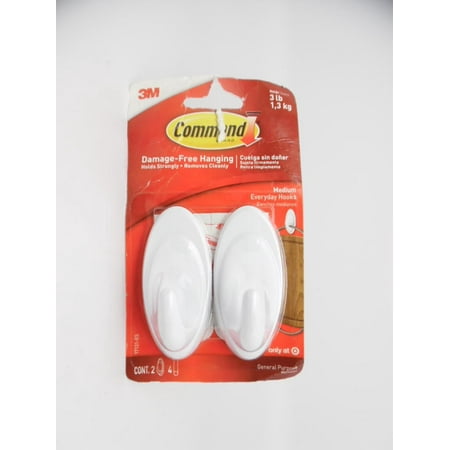 3M Command Damage-Free Hanging Medium 3lb Hooks - White - 2 Pack