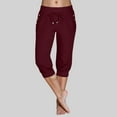 thumbnail image 2 of TANGQIOP Women'S Causal Pants Clothes Knit 3/4 Length Slim Elasticized High Waisted Drawstring Pocket Athletic Solid Color Capris Wine XXL, 2 of 6