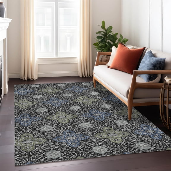 Addison Rugs Chantille Indoor/Outdoor Traditional Damask Black Machine Washable Rectangle Rug, 10' x 14'