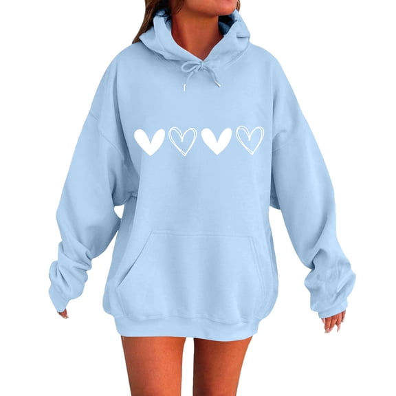Aoiroe Hoodie Sweaters For Women Valentines Heart Sweatshirt Pullover For Women Trendy Winter Clothing For Women Comfy Hoodie Long Sleeve Tshirts Shirts For Women Heart Hoodies Women Sky Blue L