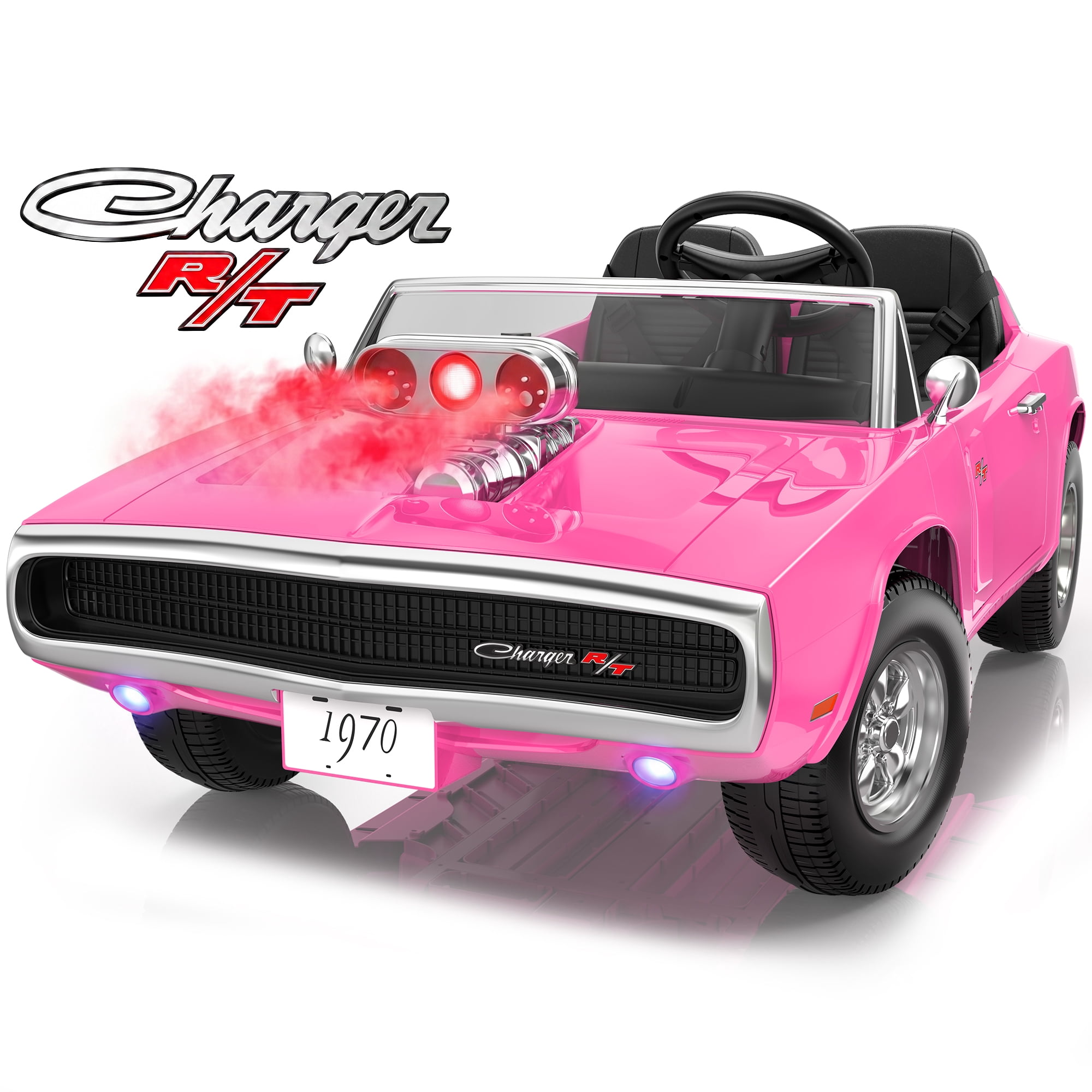 24V Dodge Charger 1970 2 Seater Ride On Car, Battery Powered Ride On Toys w/4-Wheel Suspension, Parent Remote Control, Engine Spray, LED Lights, Bluetooth, MP3, 24V Ride On for Ages 3+