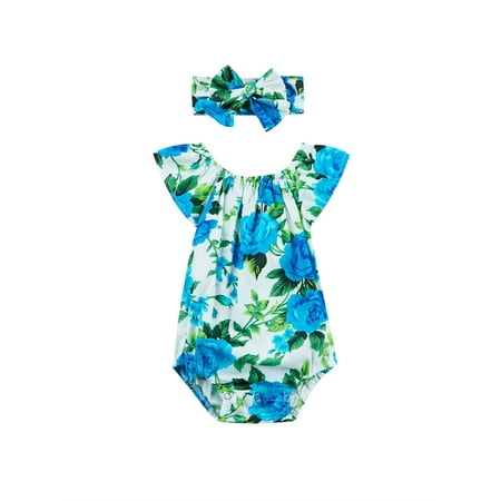 

IZhansean Newborn Baby Girl Cute Romper Floral Sleeveless Bodysuit Playsuit+Headband Summer Clothes