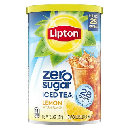 Lipton Zero Sugar Lemon Iced Tea Mix, Low Calorie Drink Powder, Makes 28 Quarts