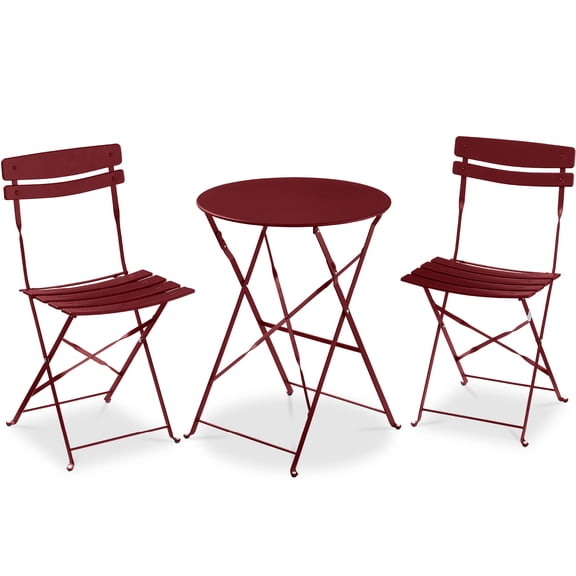 Best Choice Products 3-Piece Small Bistro Set, Folding Patio Furniture Set of 2 Chairs and Table - Burgundy
