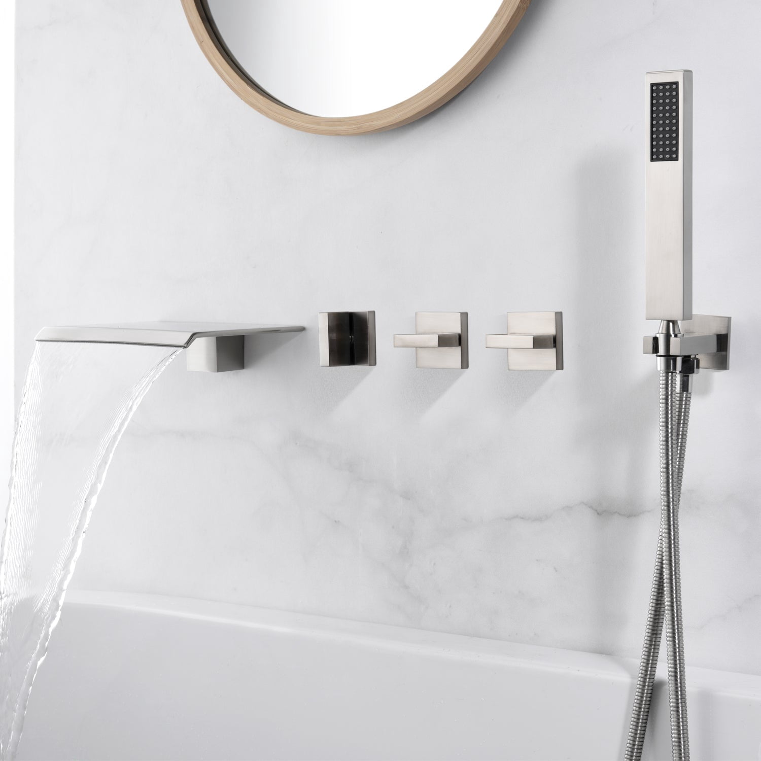 sumerain Waterfall Tub Faucet Wall Mount Bathtub Faucet with Hand Shower Chrome Finish, High Flow Rate